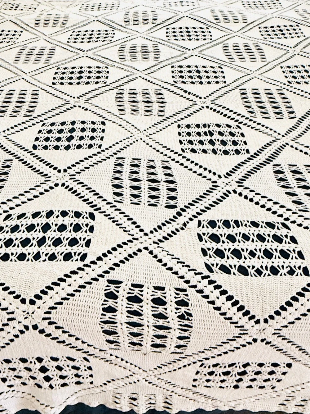 Vintage White Crochet King Bedspread 105x96 Handmade Coverlet